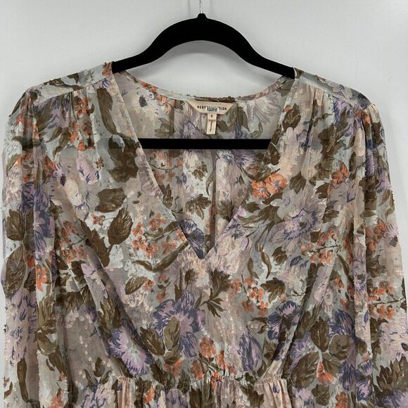 REBECCA TAYLOR Purple Green Silk Floral Feminine Fairy Sheer Blouse Top Size 8 - Picture 4 of 9